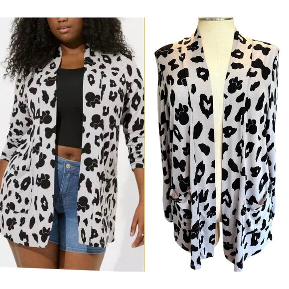 Torrid Plus Size 1 Disney Minnie Mouse Leopard Print Super Soft Open Cardigan 1X - Picture 1 of 3
